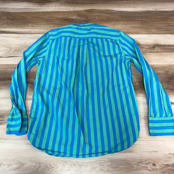 J.Crew Cotton Poplin Shirt Womens 4 Blue Green Striped Button Up Classic Fit - Picture 9 of 9
